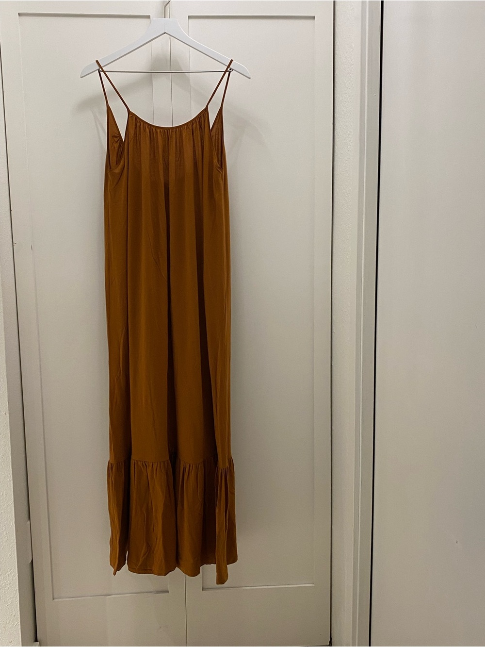 Zara Rust-Brown Spaghetti-Strap Maxi Dress Oversize - Picture 3 of 13